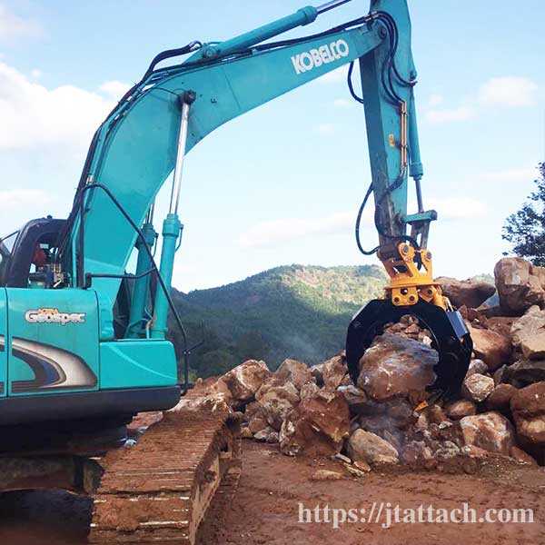 rock-stone-grab,komatsu-excavator-rotating-woodstone-grapple